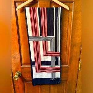 FIORINI VTG Preppy Polyester long oblong scarf. Red, white and blue stripes